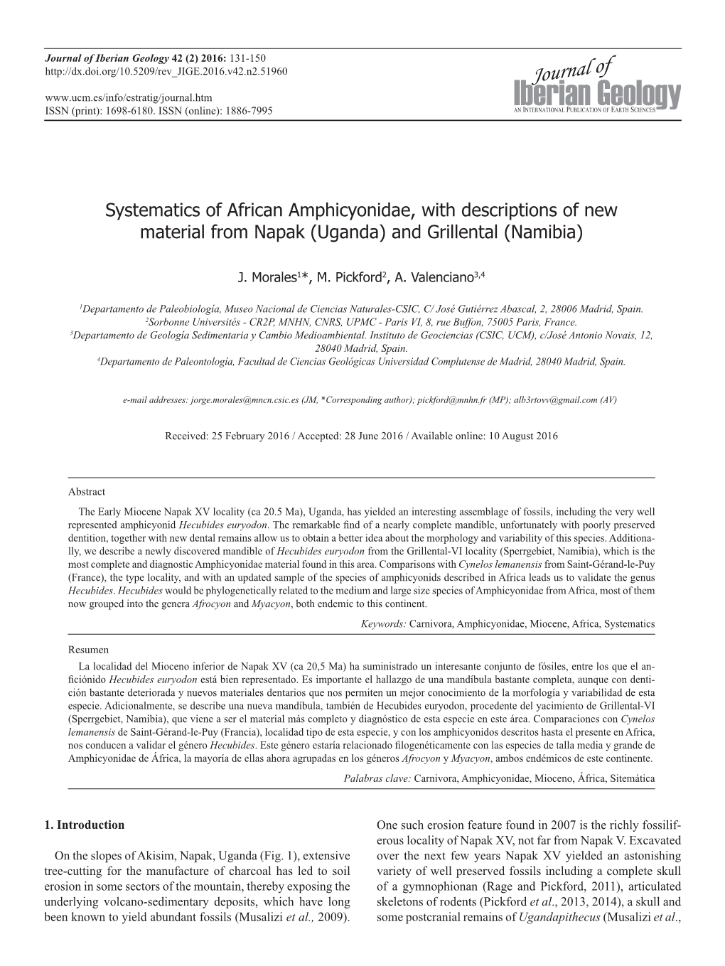 Systematics of African Amphicyonidae, with Descriptions of New Material from Napak (Uganda) and Grillental (Namibia)