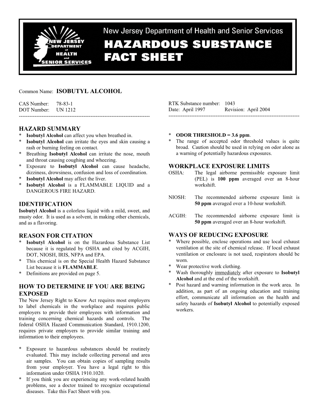 ISOBUTYL ALCOHOL CAS Number