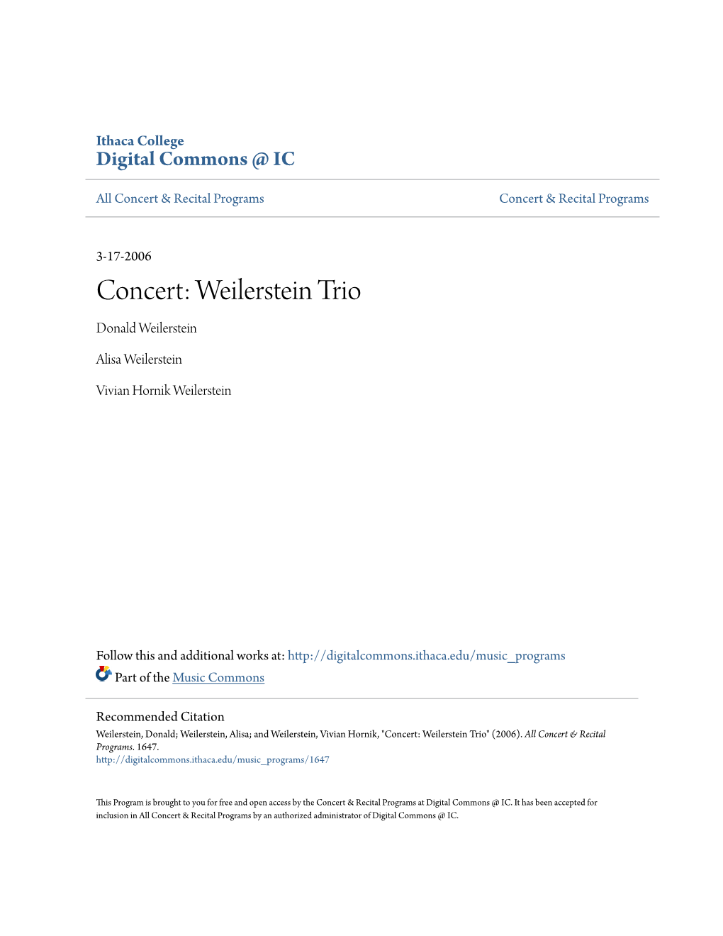 Concert: Weilerstein Trio Donald Weilerstein