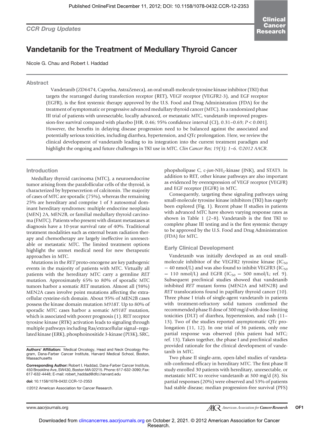 Vandetanib for the Treatment of Medullary Thyroid Cancer