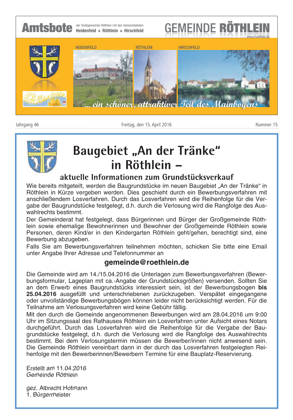 Baugebiet „An Der Tränke“ in Röthlein –