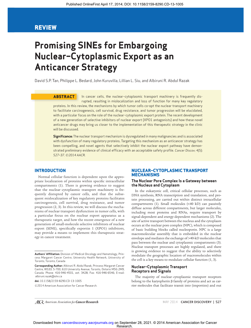 Promising Sines for Embargoing Nuclear–Cytoplasmic Export As an Anticancer Strategy