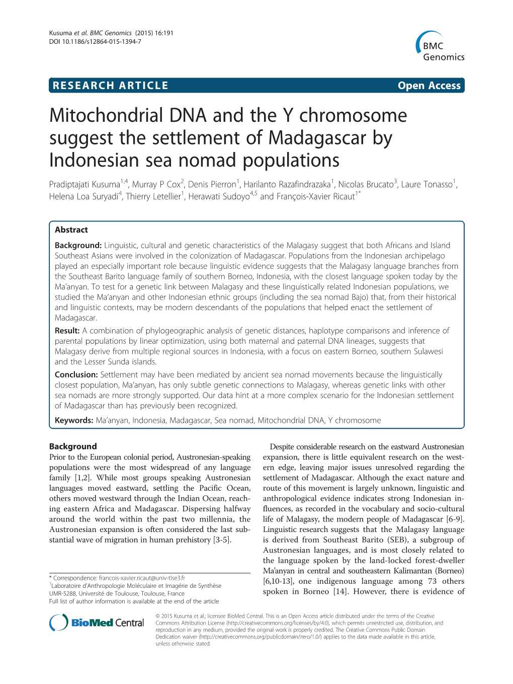 Mitochondrial DNA and the Y Chromosome Suggest The