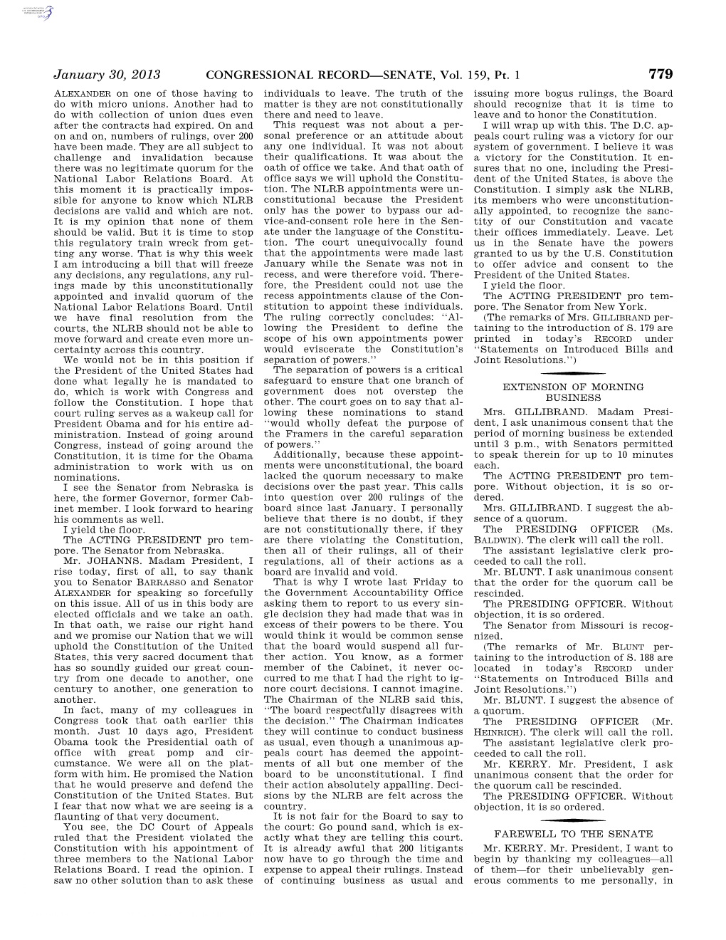 CONGRESSIONAL RECORD—SENATE, Vol. 159, Pt. 1 January