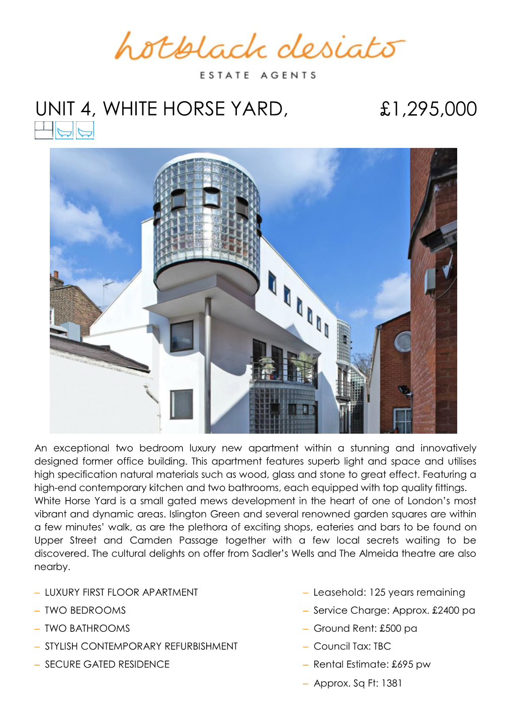 £1,295,000 Unit 4, White Horse Yard, N1