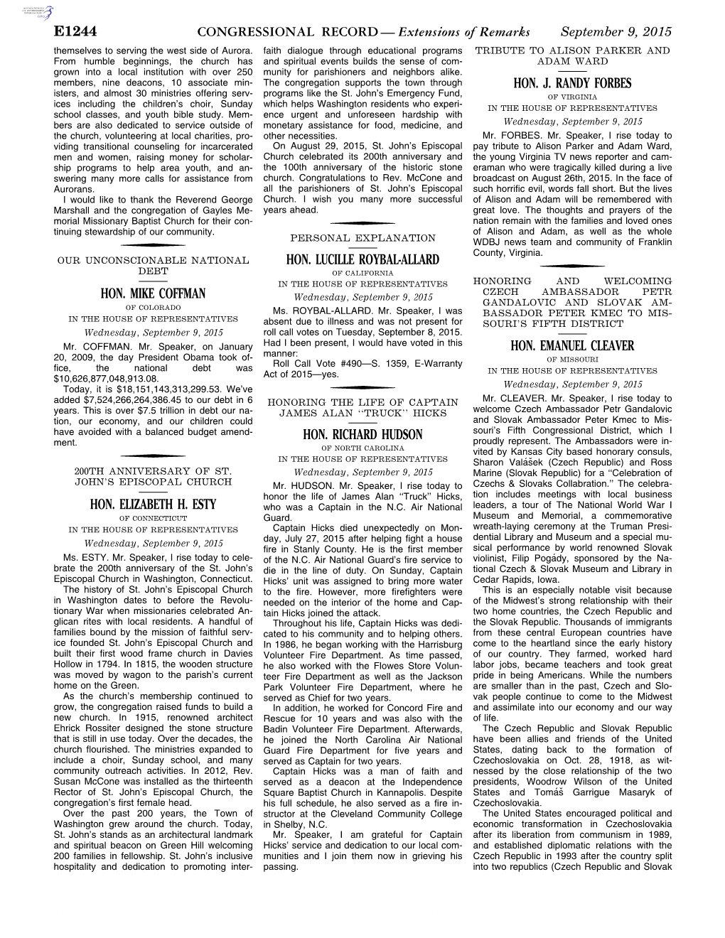 CONGRESSIONAL RECORD — Extensions of Remarks September 9, 2015 Themselves to Serving the West Side of Aurora