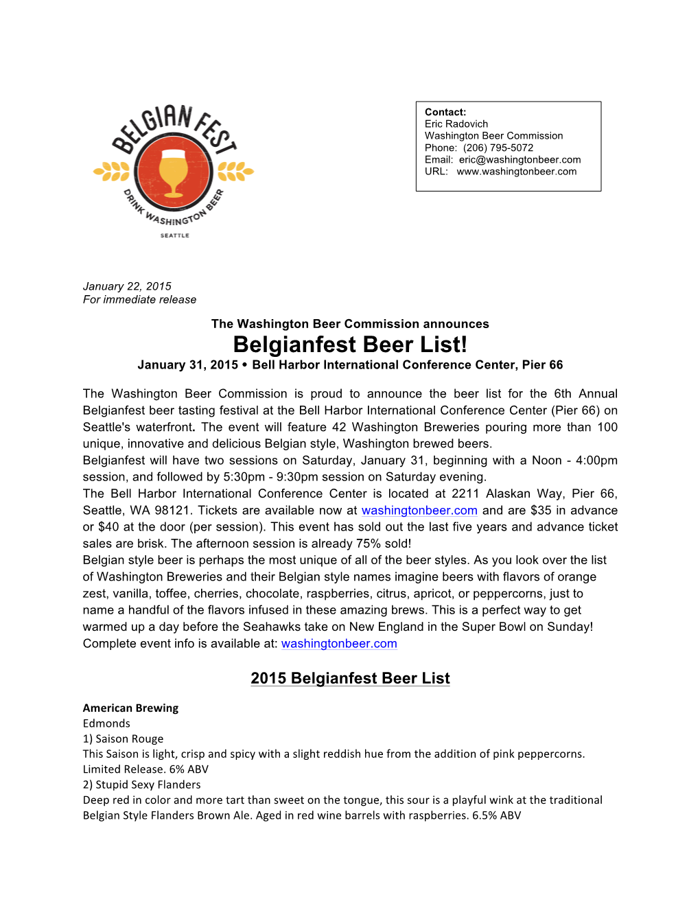 Belgianfest Beer List Release