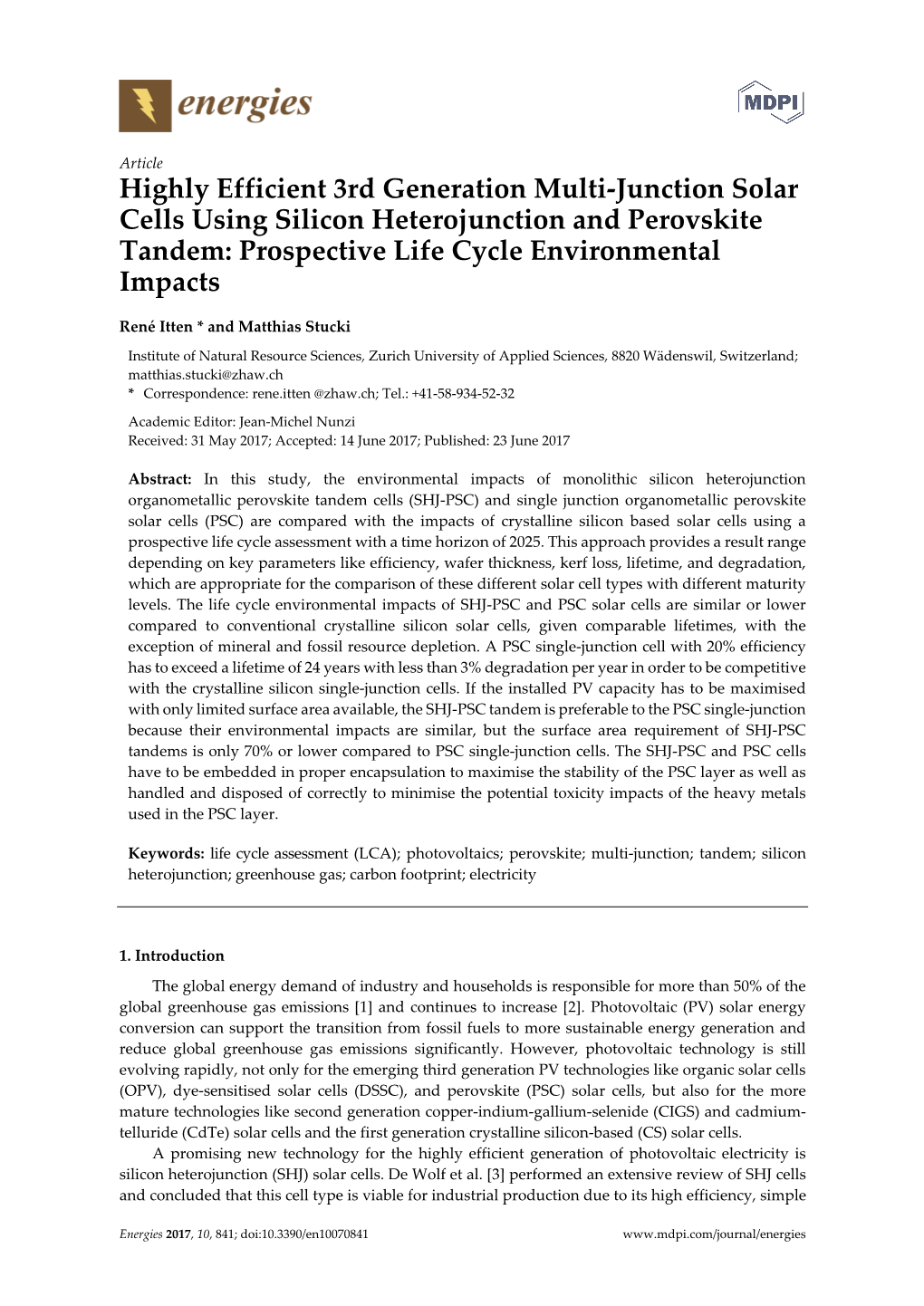 Highly Efficient 3Rd Generation Multi-Junction Solar Cells Using Silicon Heterojunction and Perovskite Tandem: Prospective Life Cycle Environmental Impacts