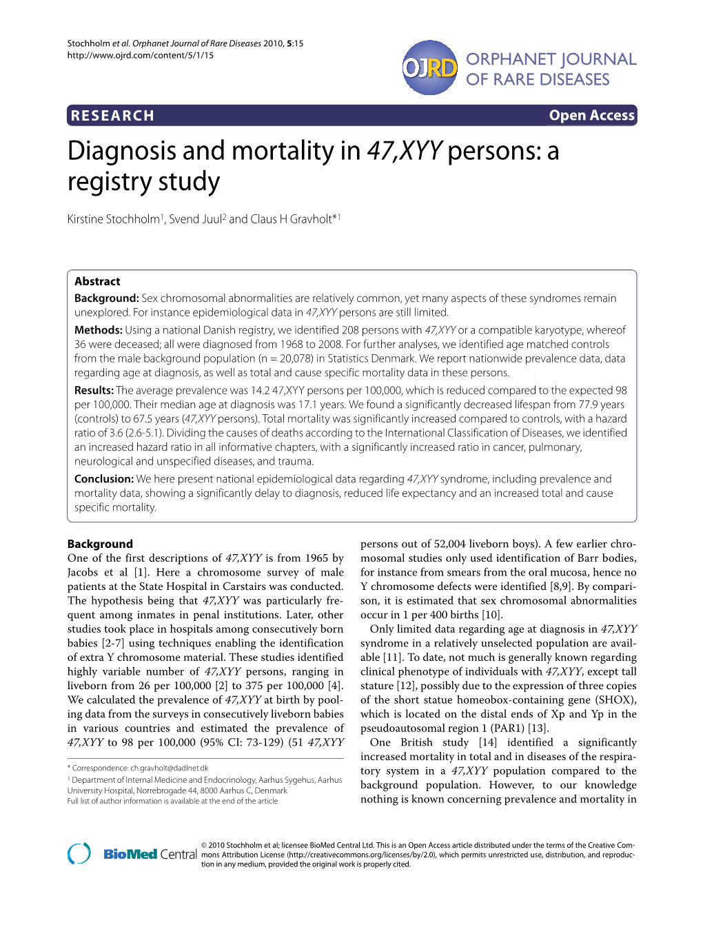 Diagnosis and Mortality in 47,XYY Persons