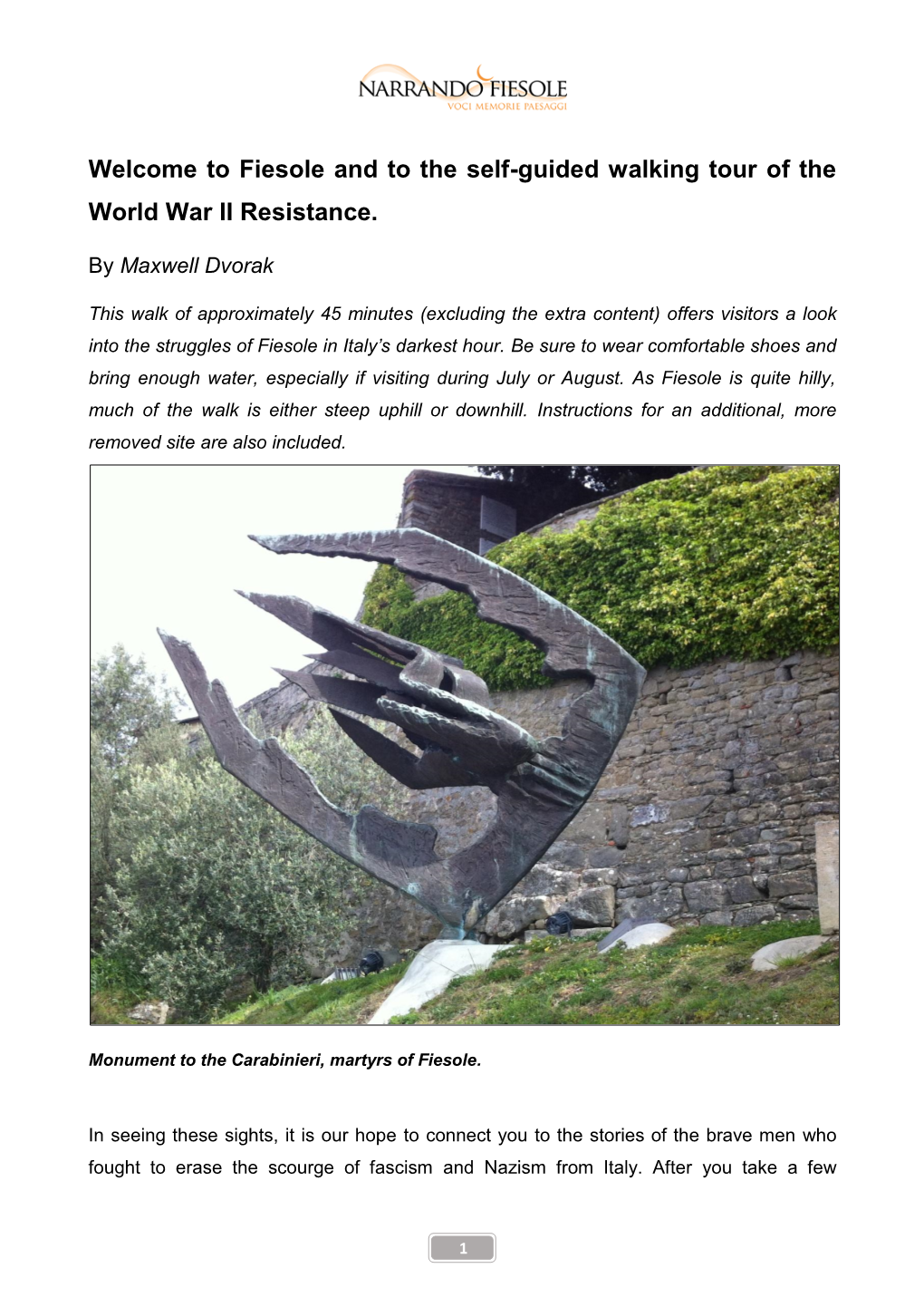 Fiesole and to the Self-Guided Walking Tour of the World War II Resistance