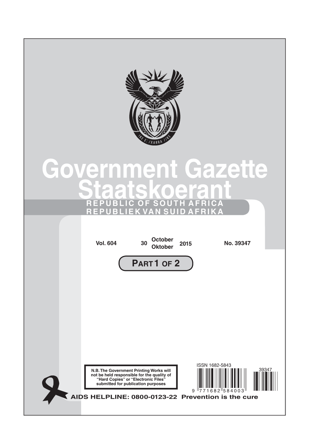 Government Gazette Staatskoerant REPUBLIC of SOUTH AFRICA REPUBLIEK VAN SUID AFRIKA