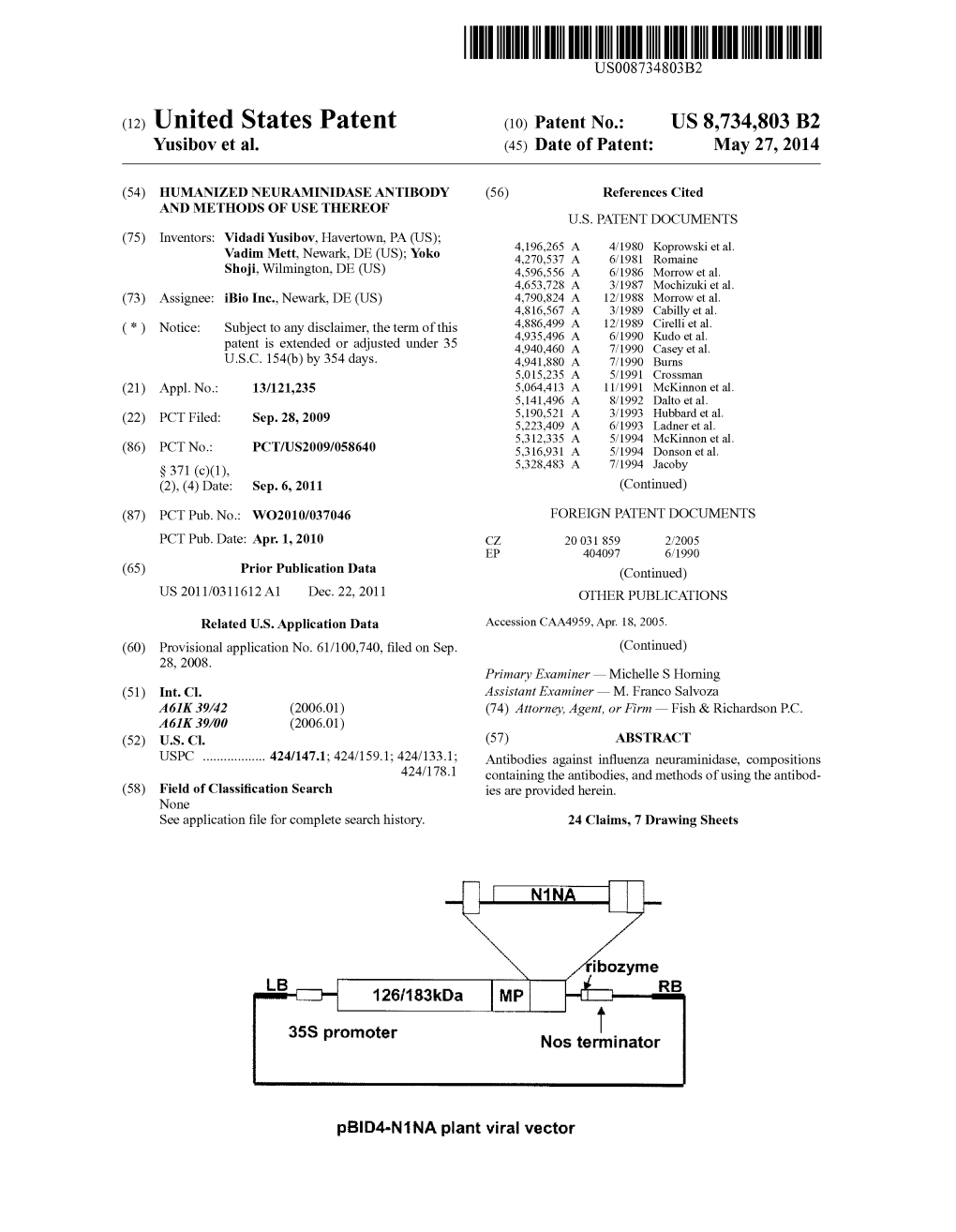 (12) United States Patent (10) Patent No.: US 8,734,803 B2 Yusibov Et Al