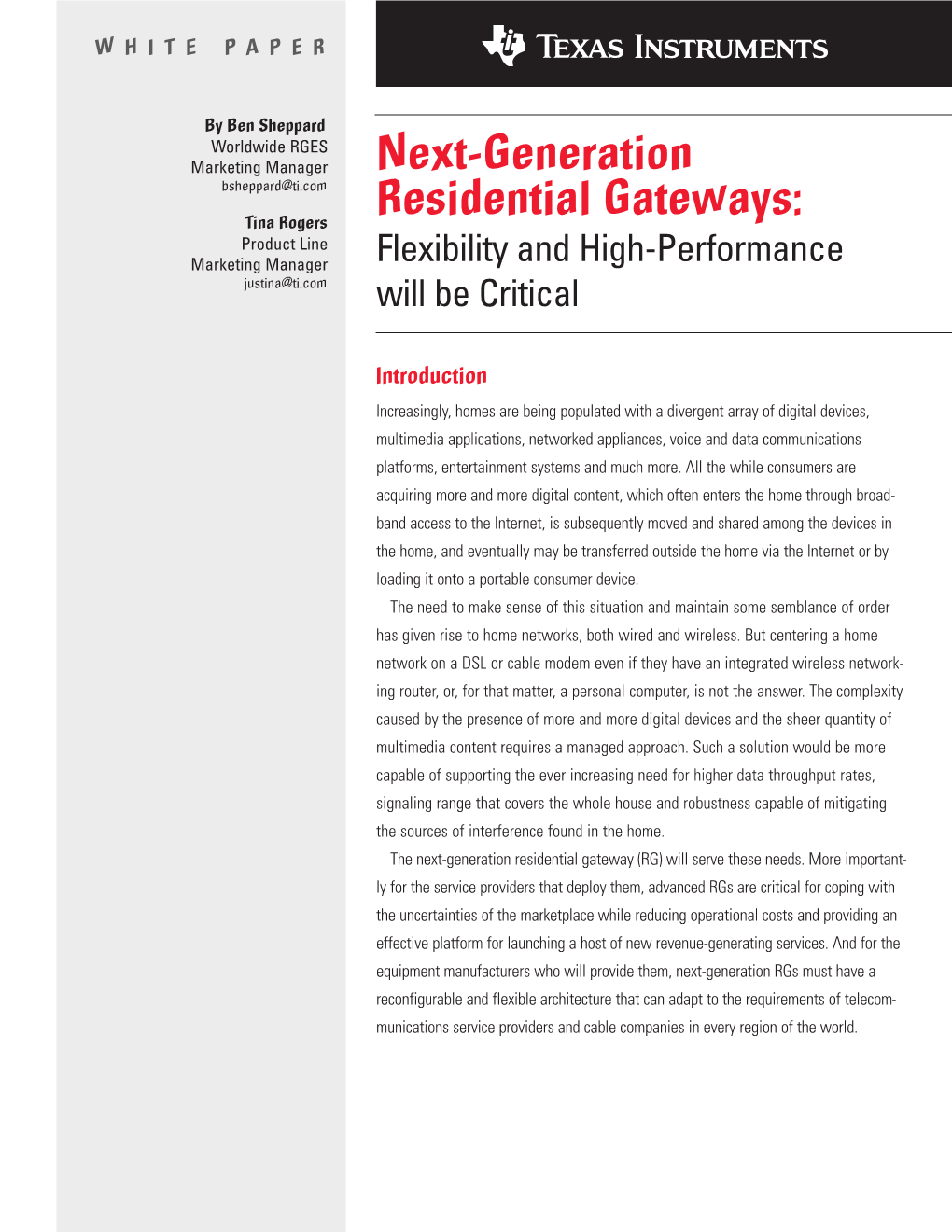 Next-Generation Residential Gateways