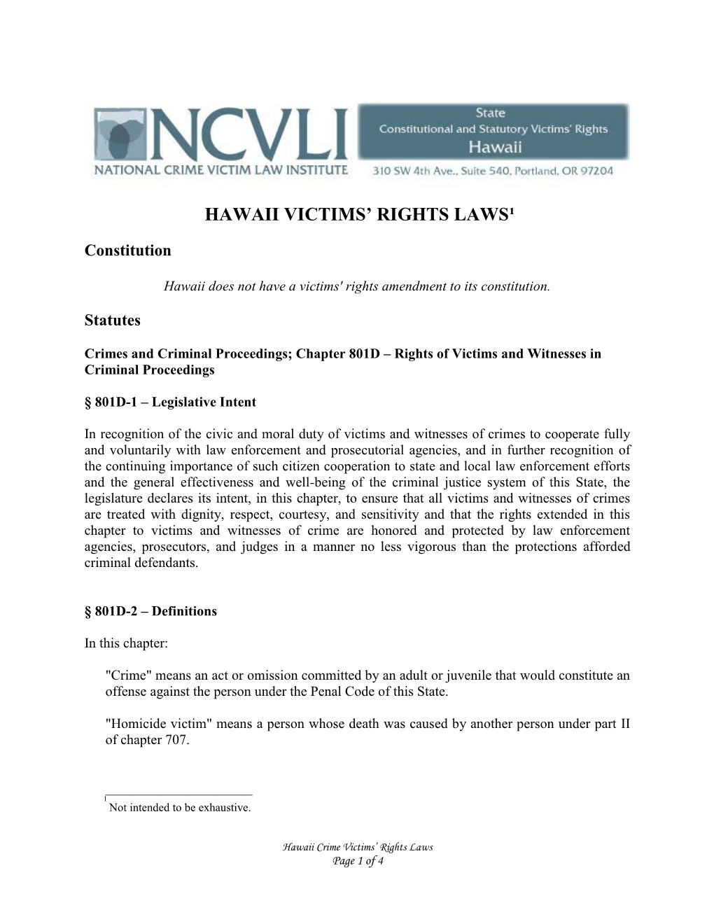 Hawaii Victims' Rights Laws¹