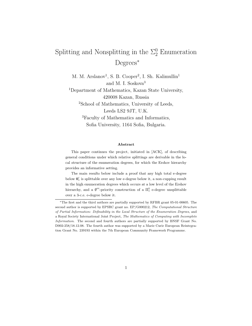 Splitting and Nonsplitting in the Σ Enumeration Degrees