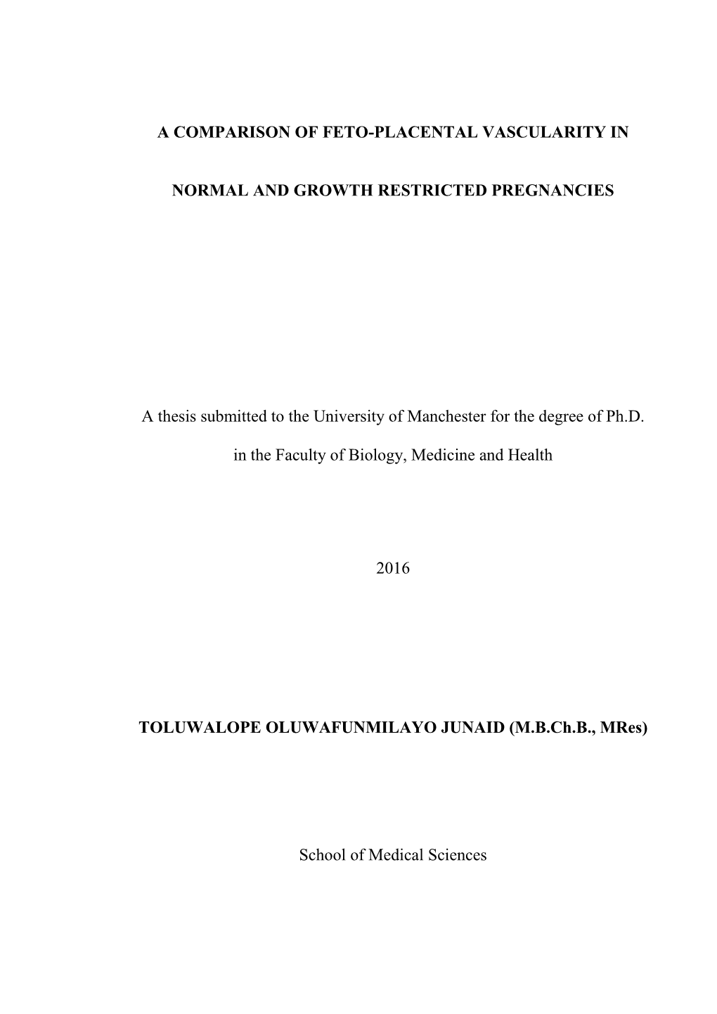 A Comparison of Feto-Placental Vascularity In