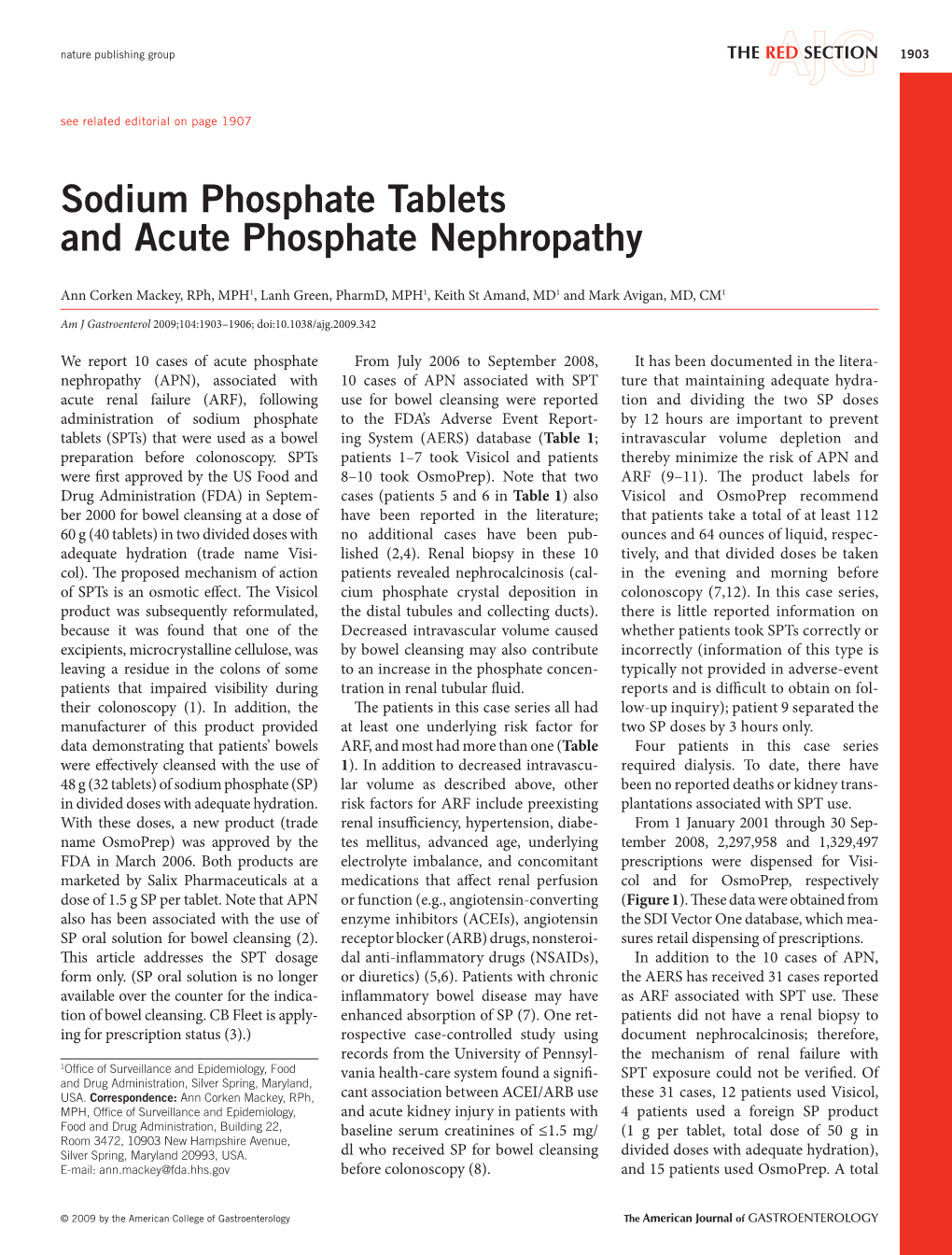 Sodium Phosphate Tablets and Acute Phosphate Nephropathy