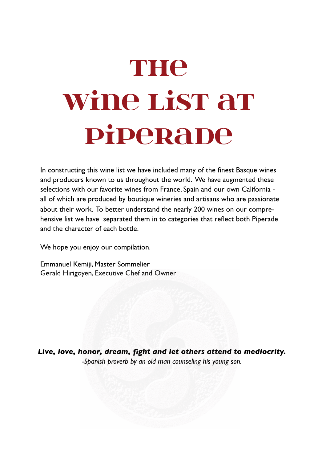 The Wine List at Piperade