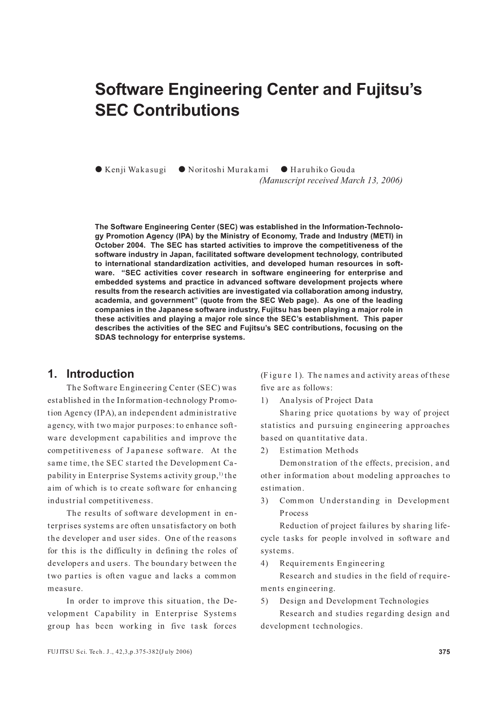 Software Engineering Center and Fujitsu's SEC Contributions