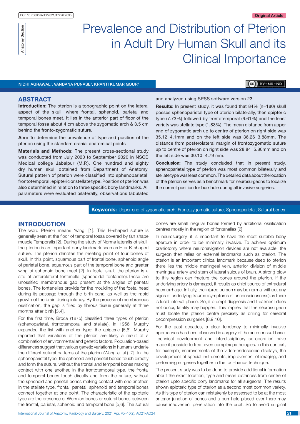 Prevalence and Distribution of Pterion in Adult Dry Human Skull and Its Anatomy Section Clinical Importance