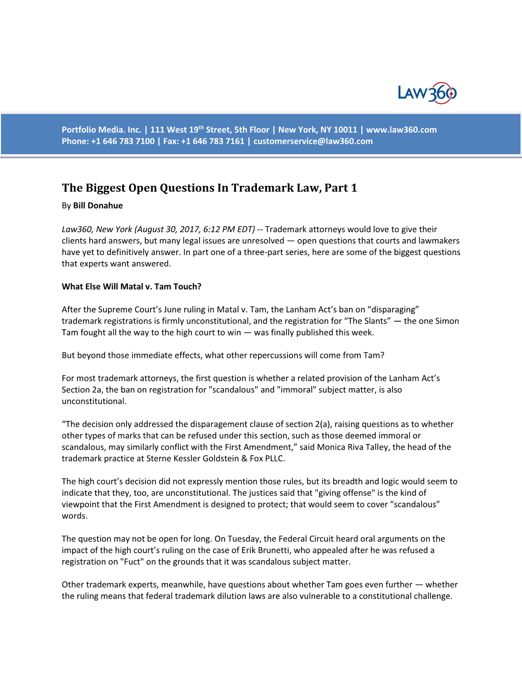 The Biggest Open Questions in Trademark Law, Part 1 by Bill Donahue