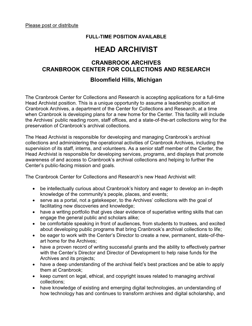 Head Archivist