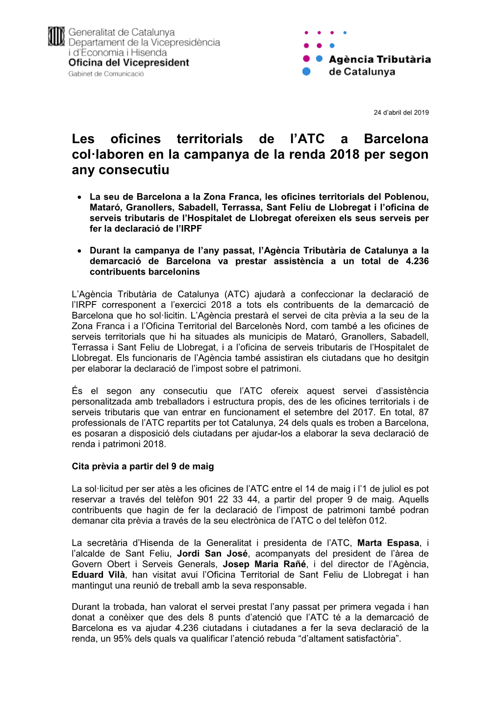 Les Oficines Territorials De L'atc a Barcelona Col·Laboren