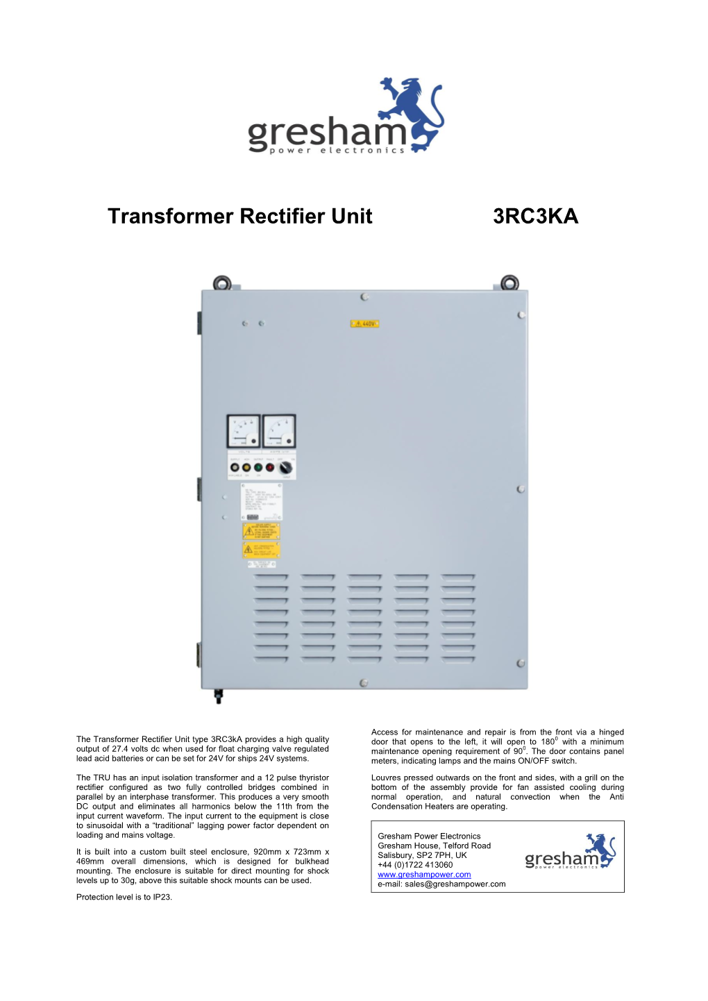 Transformer Rectifier Unit 3RC3KA