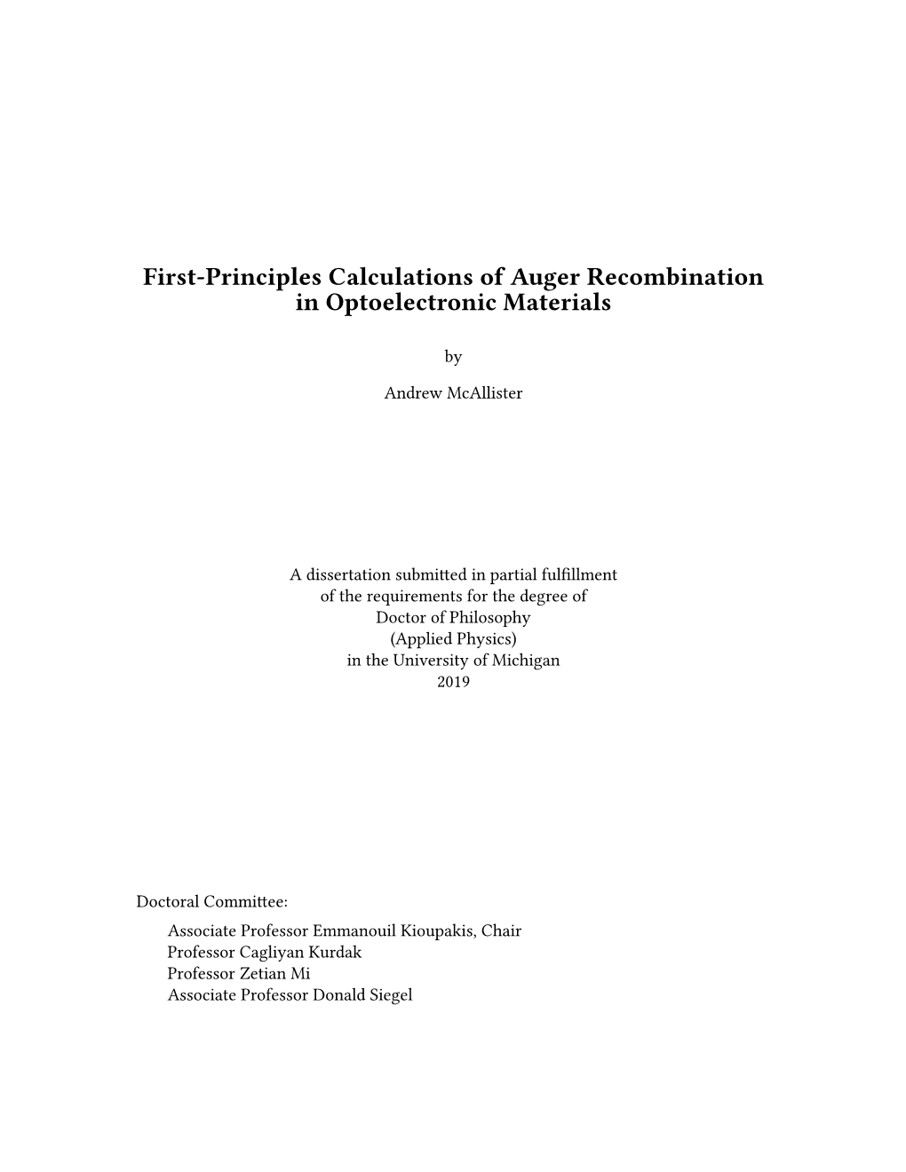 First-Principles Calculations of Auger Recombination in Optoelectronic Materials