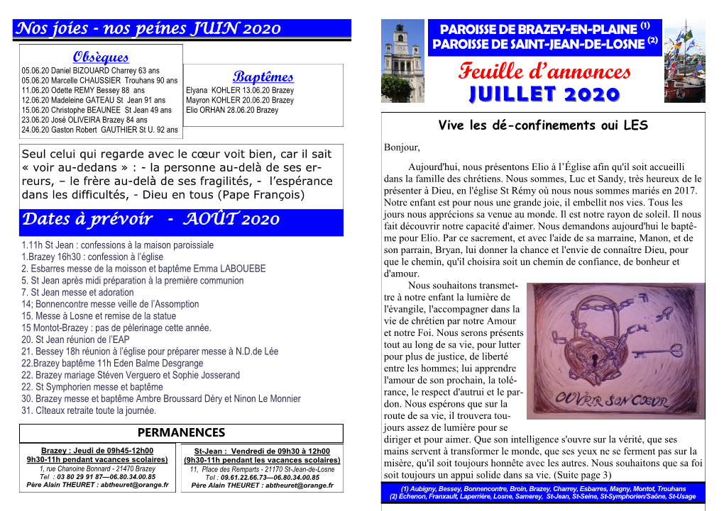 Bulletin Juillet-Août 2020 Brazey St Jean