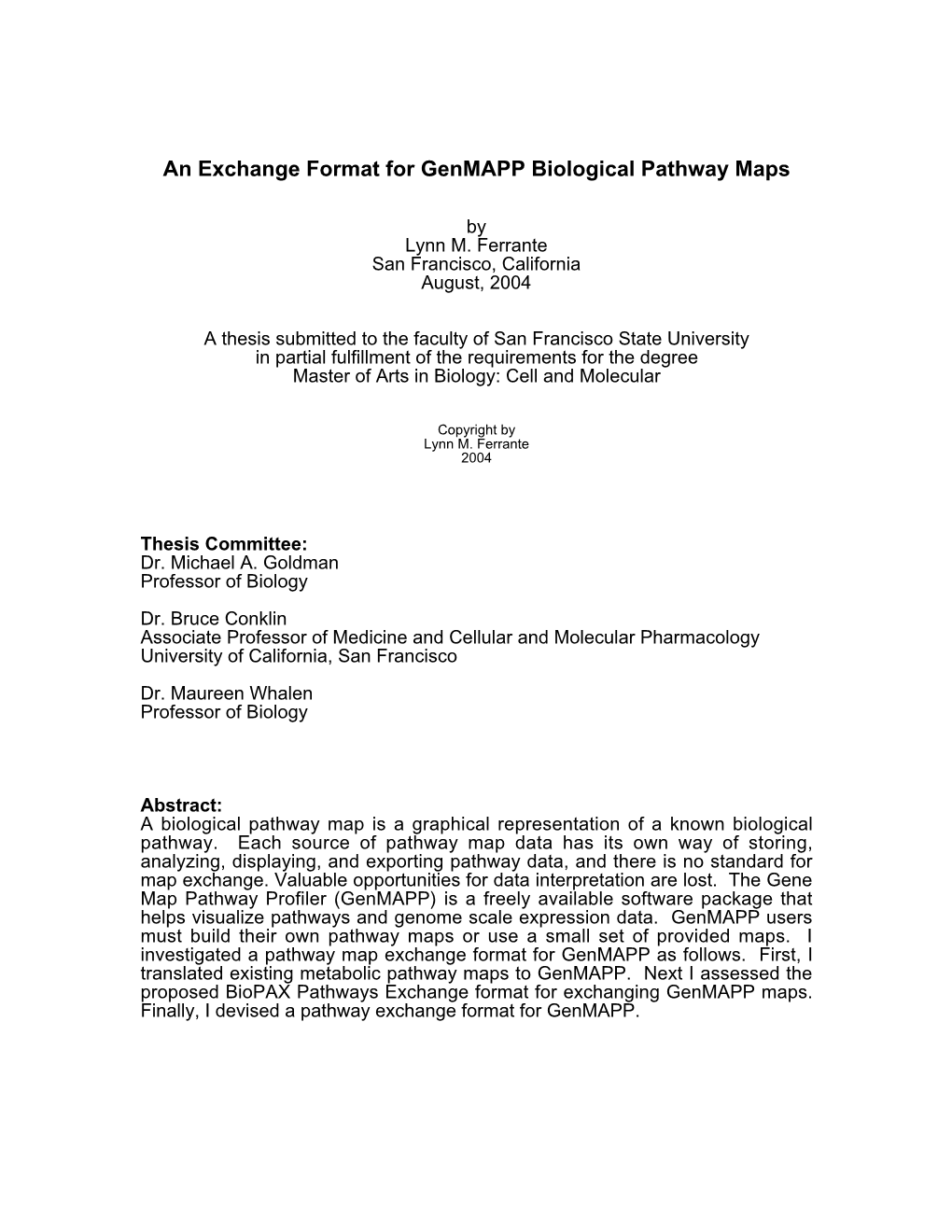 An Exchange Format for Genmapp Biological Pathway Maps