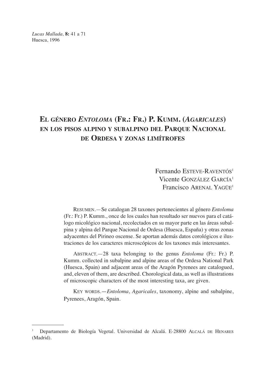 Fernando ESTEVE-RAVENTÓS1 Vicente GONZÁLEZ GARCÍA1 Francisco ARENAL YAGÜE1