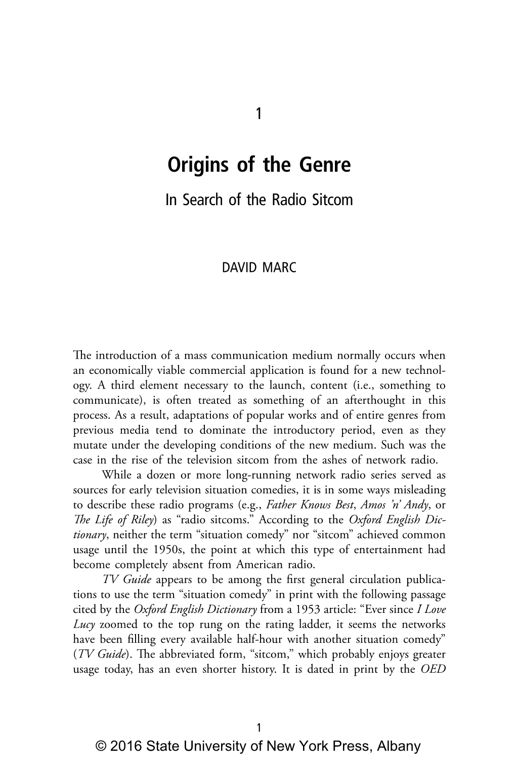 Origins of the Genre in Search of the Radio Sitcom