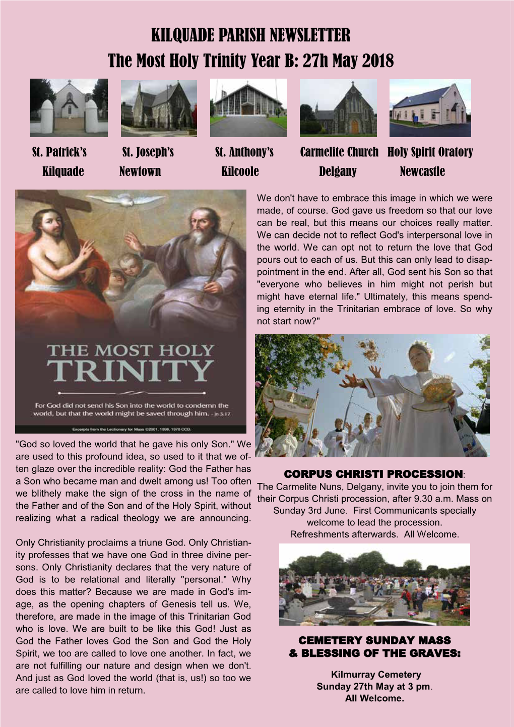 KILQUADE PARISH NEWSLETTER the Most Holy Trinity Year B: 27H