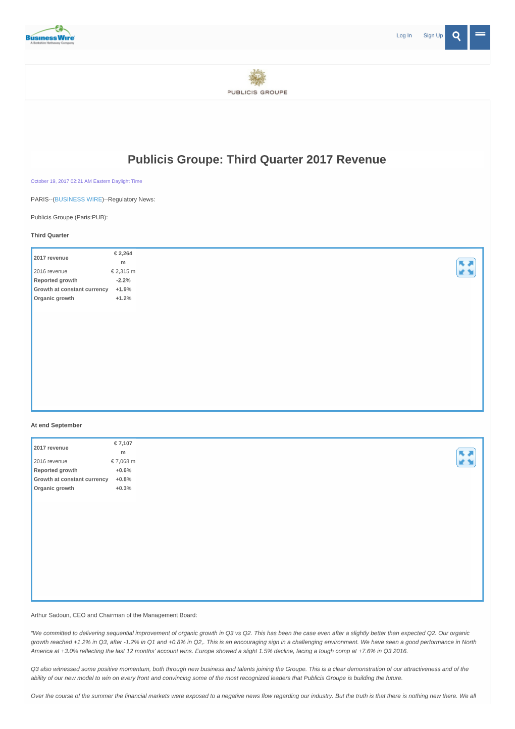 Publicis Groupe: Third Quarter 2017 Revenue