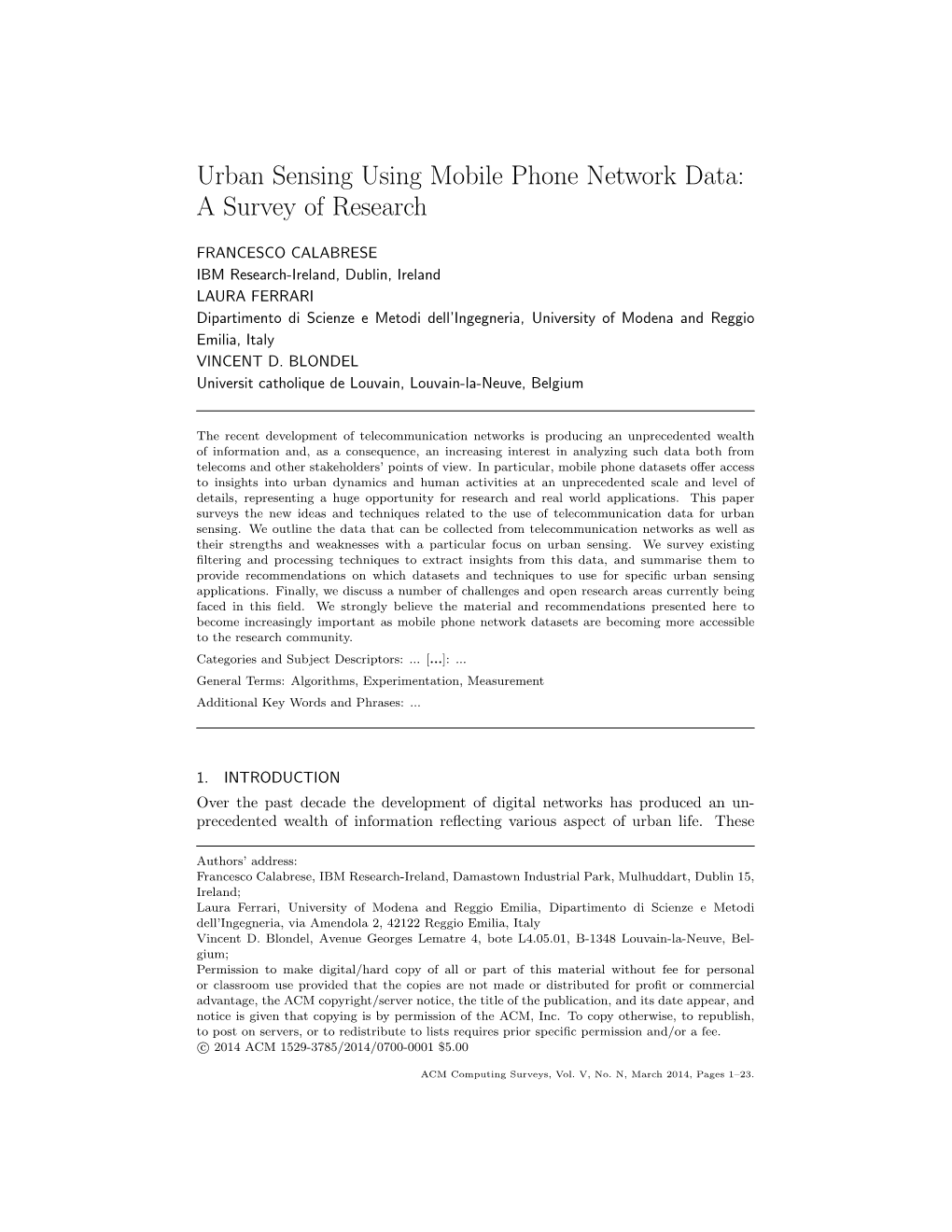 Urban Sensing Using Mobile Phone Network Data: a Survey of Research