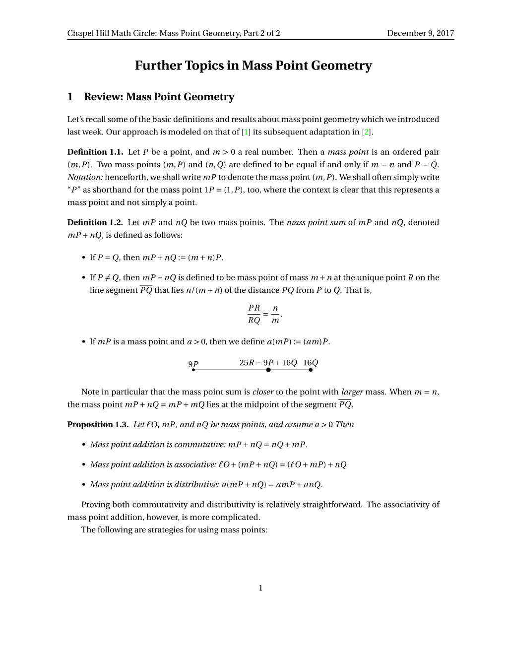 Mass Point Geometry, Part 2 of 2 December 9, 2017