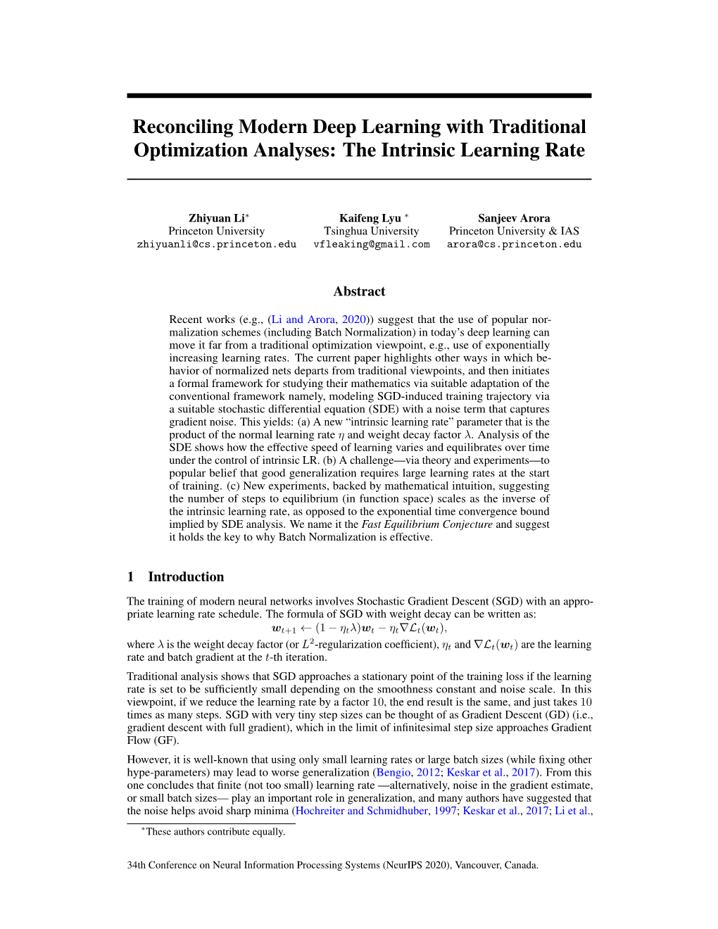 Reconciling Modern Deep Learning with Traditional Optimization Analyses: the Intrinsic Learning Rate