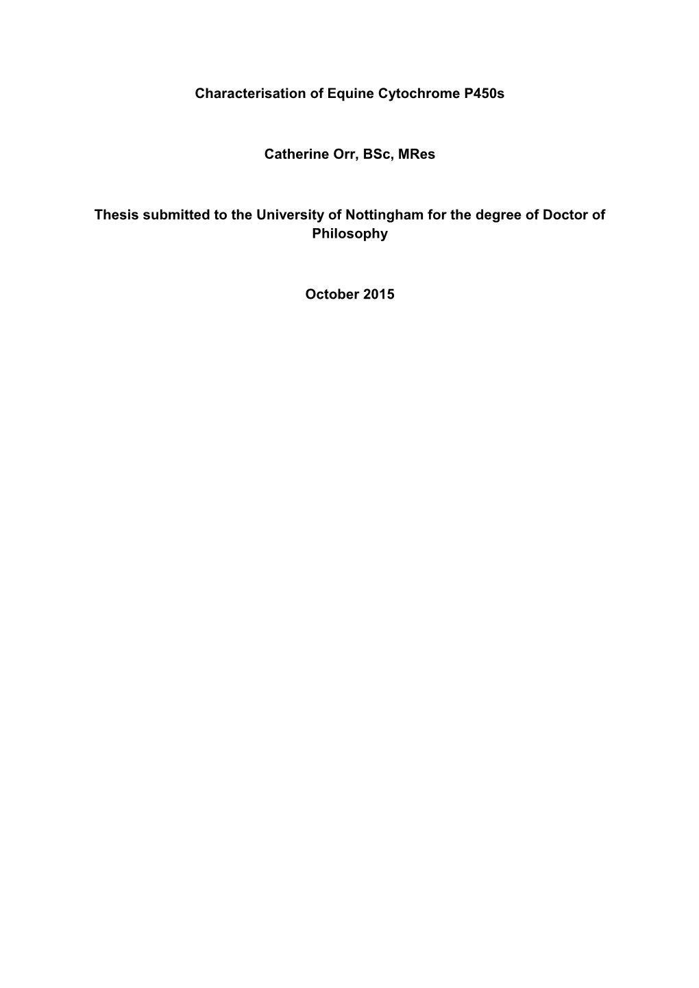 Characterisation of Equine Cytochrome P450s Catherine Orr