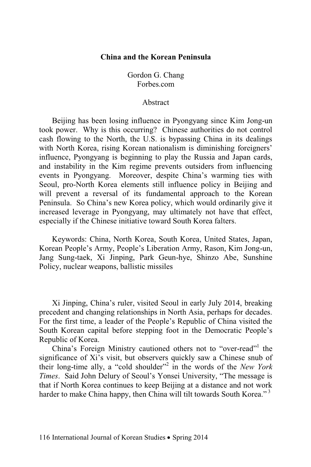 China and the Korean Peninsula Gordon G. Chang Forbes.Com