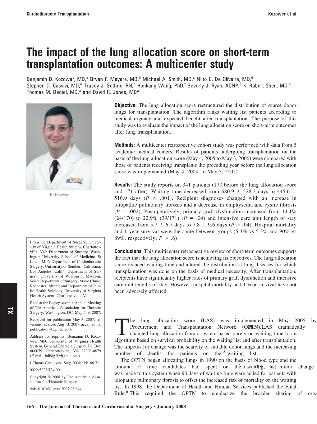 The Impact of the Lung Allocation Score on Short-Term Transplantation Outcomes: a Multicenter Study