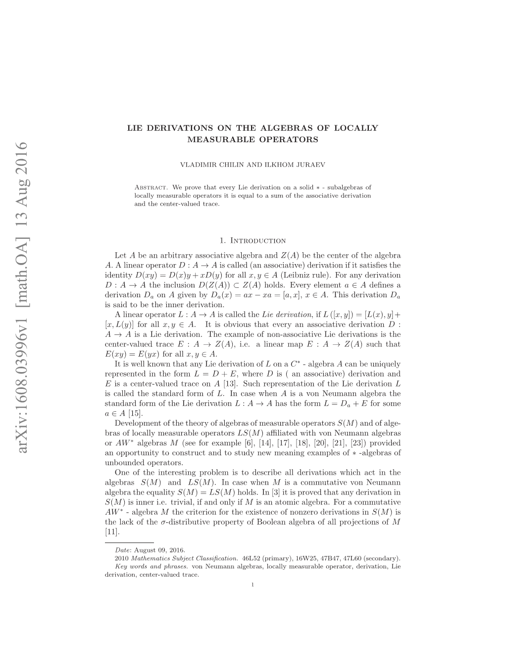 Lie Derivations on the Algebras of Locally Measurable Operators 3