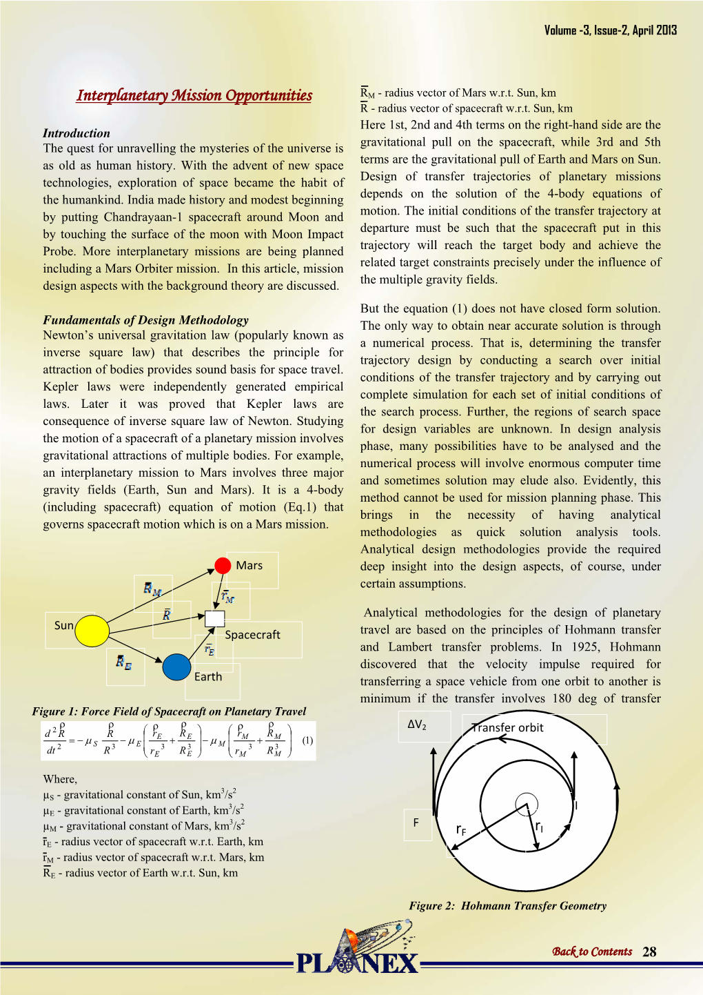 Interplanetary Mission Opportunities RM - Radius Vector of Mars W.R.T