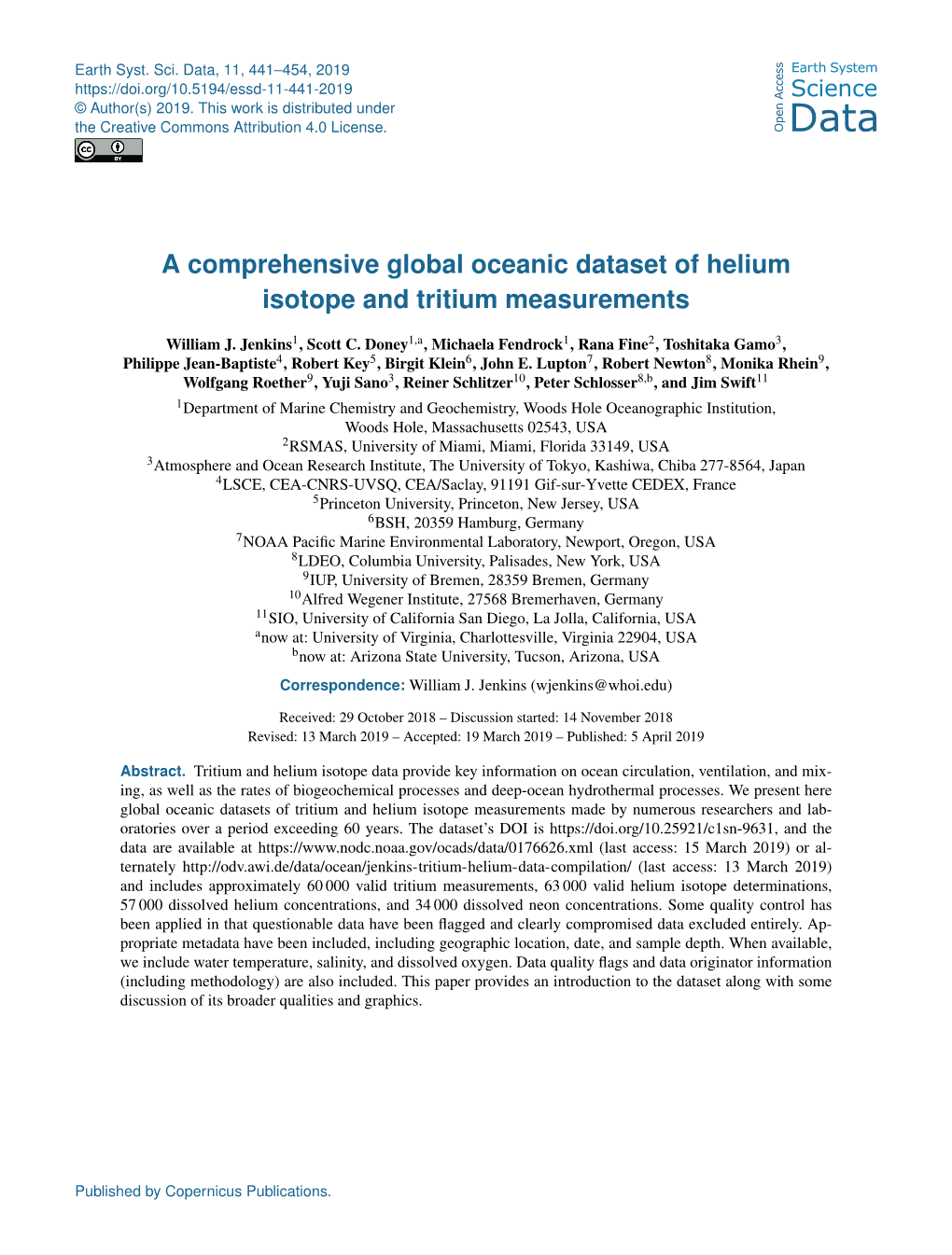 A Comprehensive Global Oceanic Dataset of Helium Isotope and Tritium Measurements