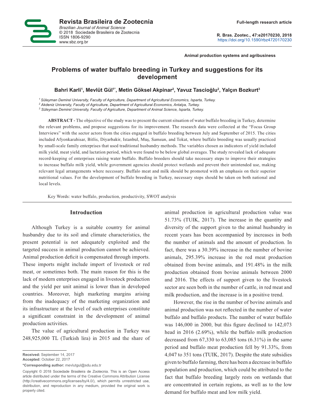 Problems of Water Buffalo Breeding in Turkey and Suggestions for Its Development