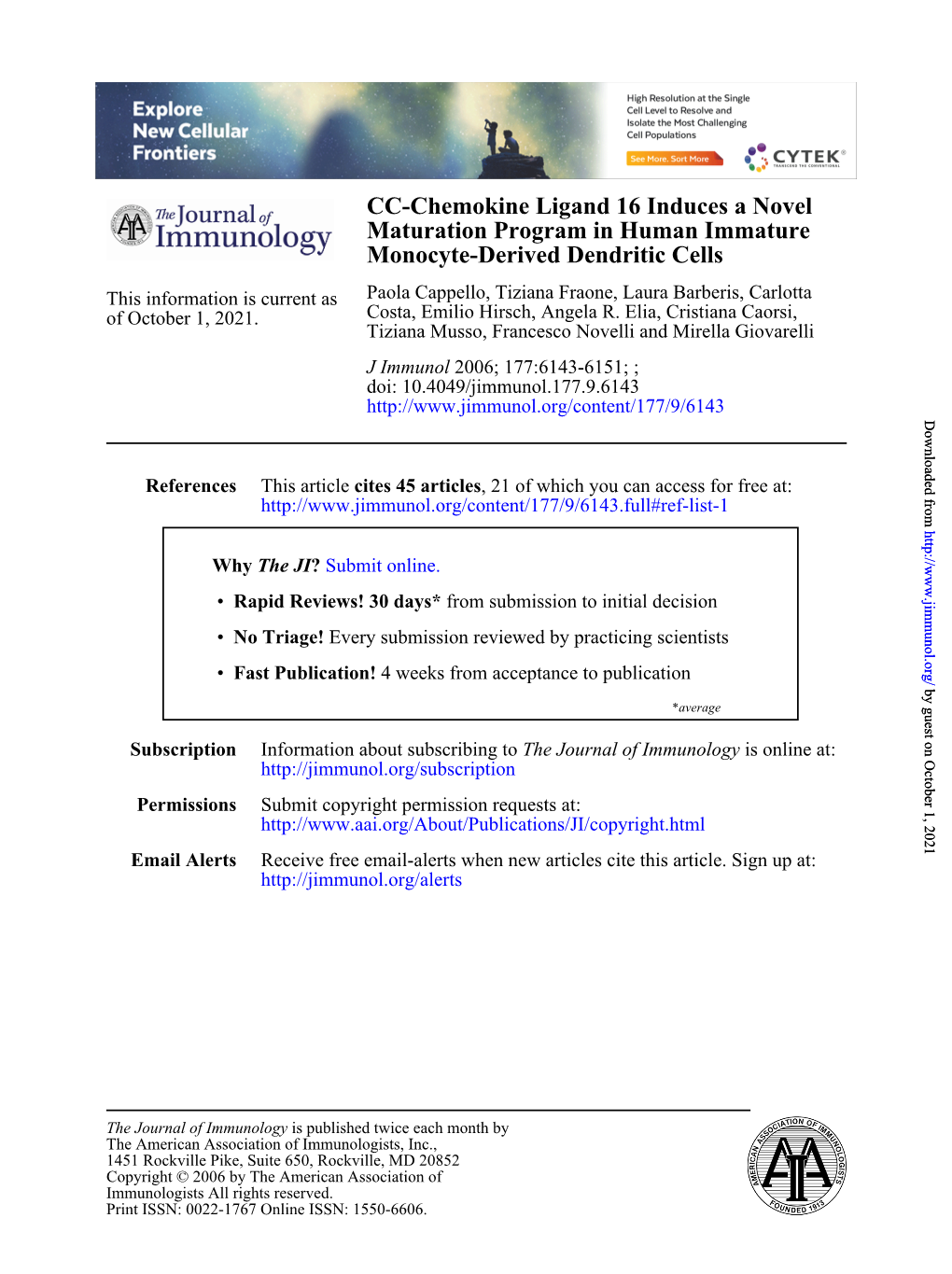 Monocyte-Derived Dendritic Cells Maturation Program in Human