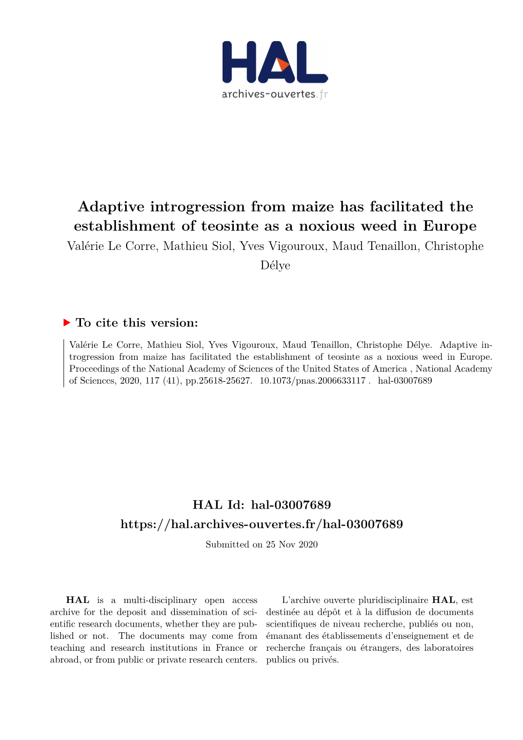 Adaptive Introgression from Maize Has Facilitated