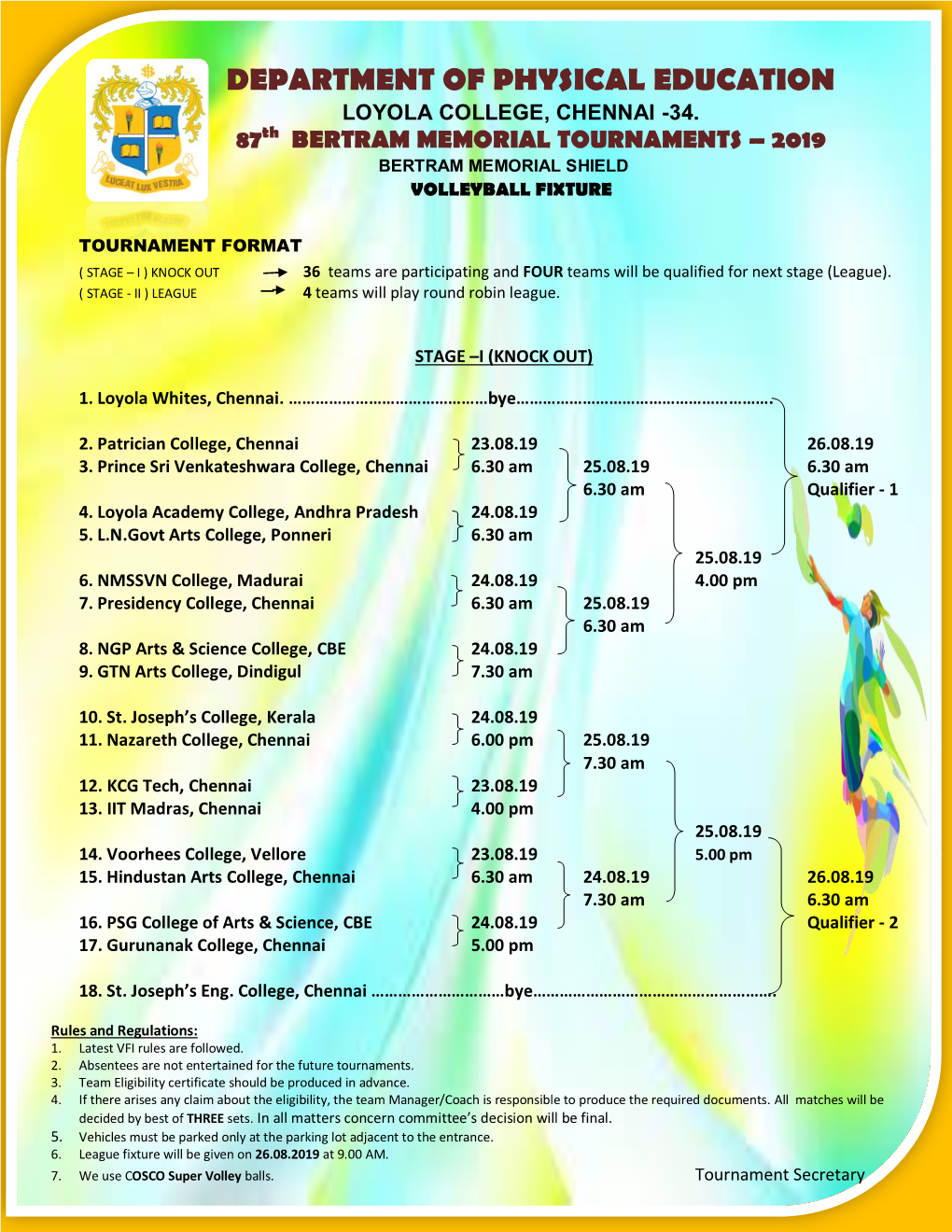 87Th BERTRAM MEMORIAL TOURNAMENTS – 2019 BERTRAM MEMORIAL SHIELD VOLLEYBALL FIXTURE