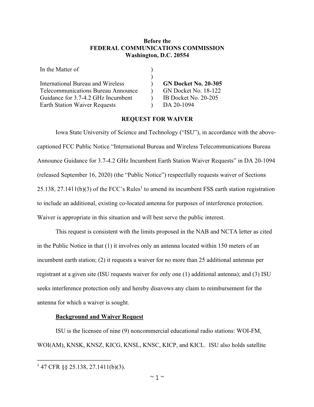 18-122 Guidance for 3.7-4.2 Ghz Incumbent ) IB Docket No