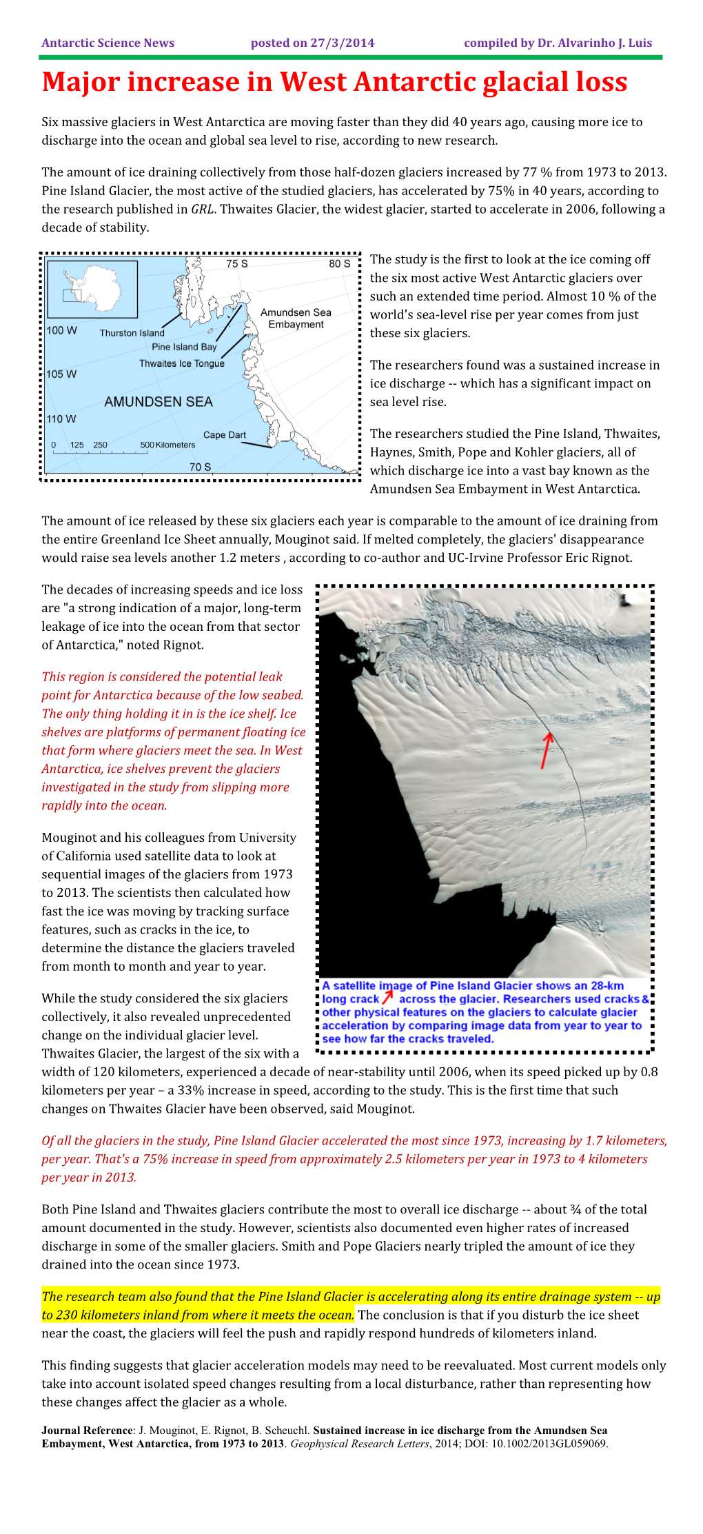 Major Increase in West Antarctic Glacial Loss